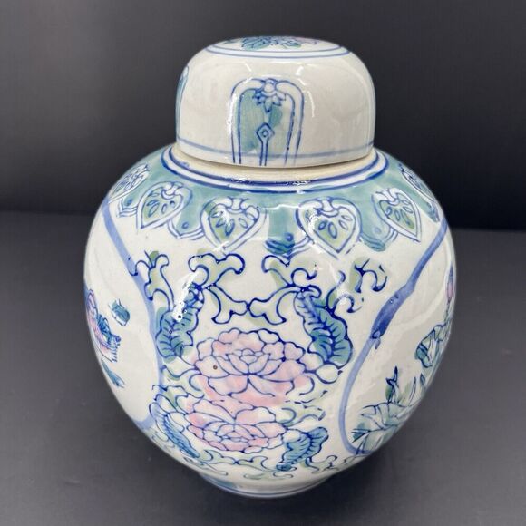 Vintage Chinese Lillies & Ducks Porcelain Lidded Ginger Jar Asian Decor - Picture 6 of 10